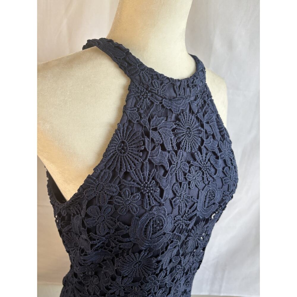 Lulus Love Poem Sz L Navy Blue Halter Neck Crochet Lace Cocktail Mini Dress - Picture 6 of 13